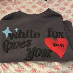White Fox Gray Sweatshirt with Red Heart